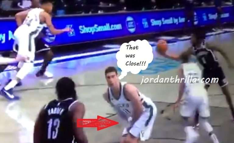 Brook Lopez Reacts to James Harden Nutmeg Passing Ball ...