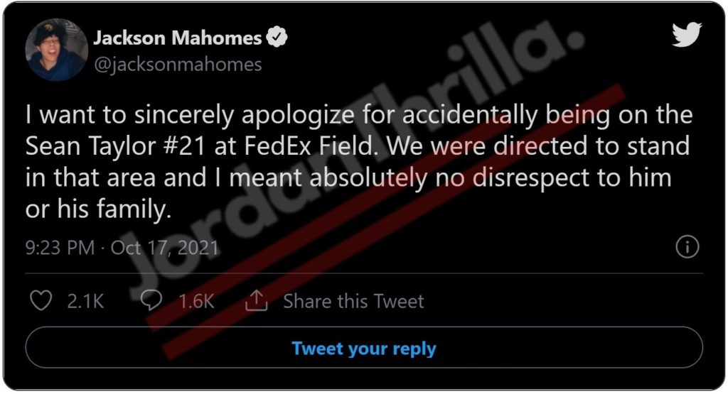 Was Jackson Mahomes Dancing on Sean Taylor '21' Logo at FedEx Field an ...