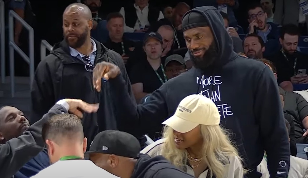 Lebron James and White Woman doing a secret Handshake at Bronny James' NBA Combine 2024