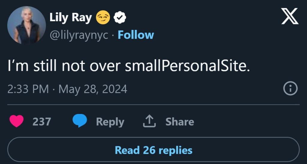 Lil Ray aka @Lilyraynyc Reacts to 'SmallPersonalSite' Classifier Revealed in Leaked Google Search Ranking Algorithm Documents