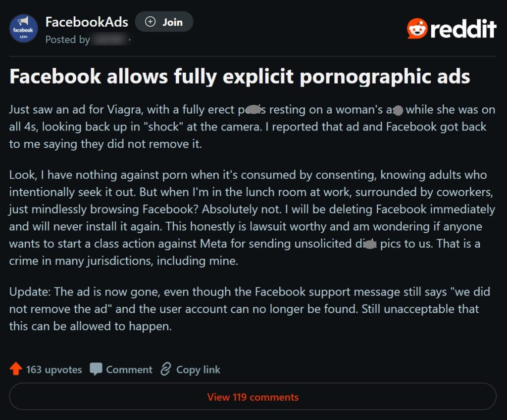A Reddit User Claimed They Were Shown a Pornographic Viagra Ad served by the Facebook Ads Platform