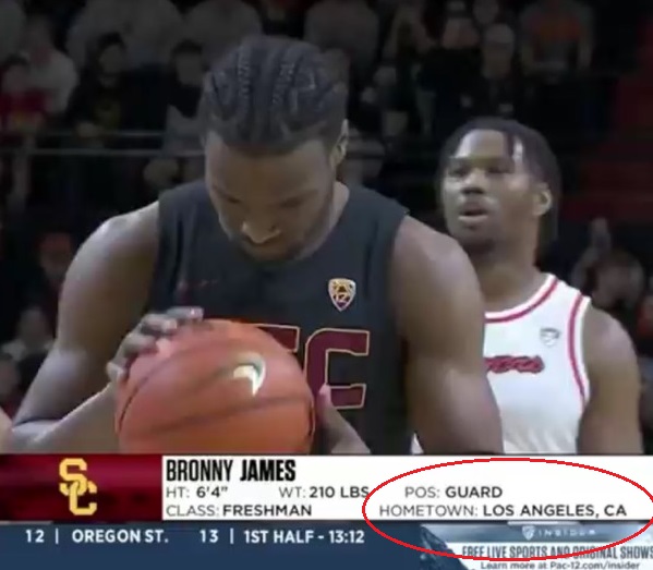 Bronny James lying about being from California