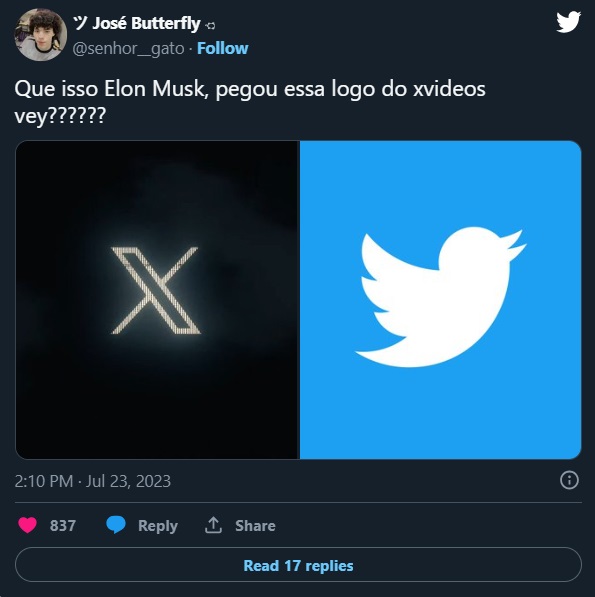 Twitter User Joking Elon Musk for Changing Twitter's Name to X, which makes it sound like xvideos.